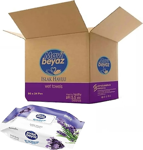 Mavi Beyaz Lavanta 90 Yaprak 24'lü Paket Islak Mendil