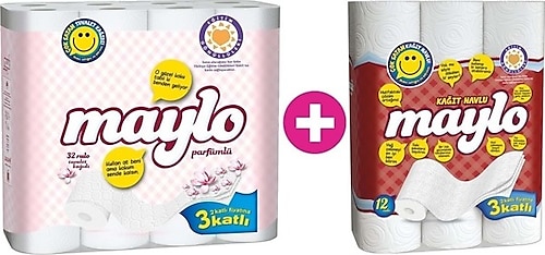 Maylo Parfümlü 3 Katlı 32'li Tuvalet Kağıdı + 3 Katlı 12'li Tuvalet Kağıdı