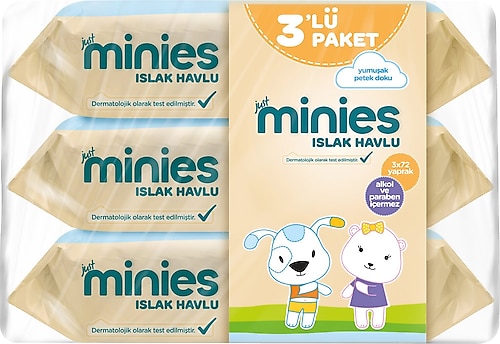 Minies 72 Yaprak 3'lü Islak Havlu