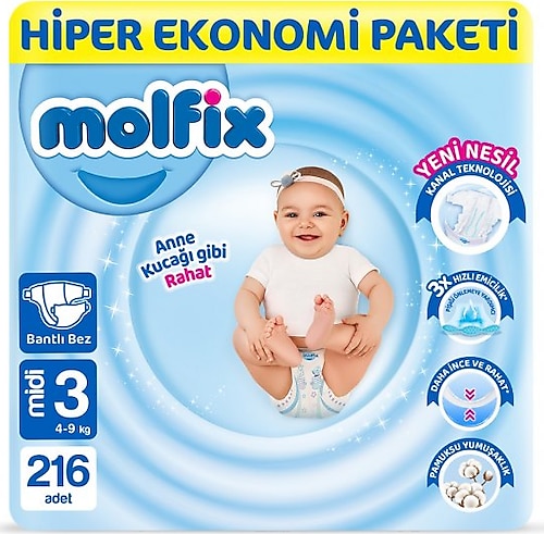 Molfix 3 Numara Midi 216'lı Bebek Bezi