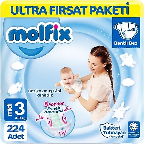 Molfix 3 Numara Midi 224'lü Bebek Bezi