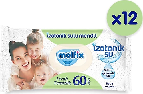 Molfix İzotonik Sulu Ferah Temizlik 60 Yaprak 12'li Paket Islak Mendil