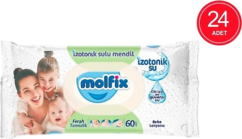 Molfix İzotonik Sulu Ferah Temizlik 60 Yaprak 24'lü Paket Islak Mendil