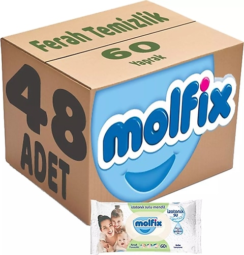 Molfix İzotonik Sulu Ferah Temizlik 60 Yaprak 48'li Paket Islak Mendil