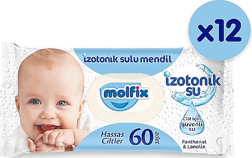 Molfix İzotonik Sulu Hassas Ciltler 60 Yaprak 12'li Paket Islak Mendil