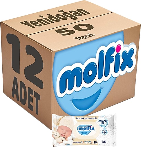 Molfix İzotonik Sulu Yenidoğan 50 Yaprak 12'li Paket Islak Mendil