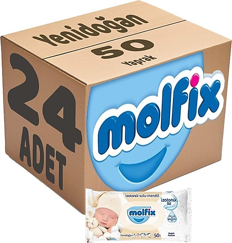 Molfix İzotonik Sulu Yenidoğan 50 Yaprak 24'lü Paket Islak Mendil