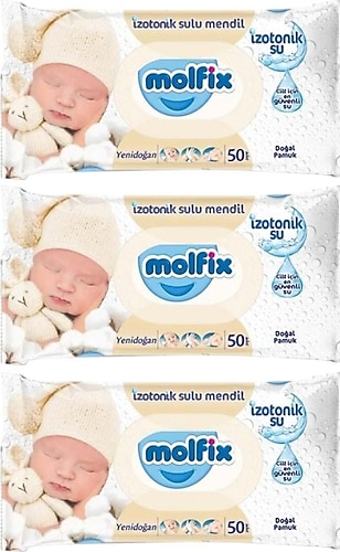 Molfix İzotonik Sulu Yenidoğan 50 Yaprak 3'lü Paket Islak Mendil