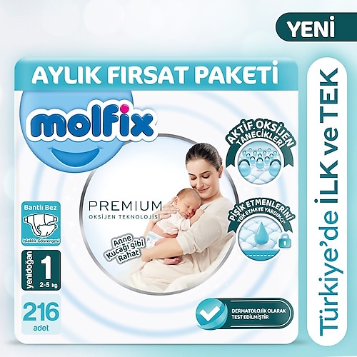 Molfix Premium 1 Numara Yenidoğan 216'lı Bebek Bezi