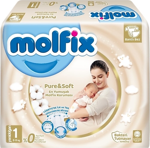 Molfix Pure&Soft 1 Beden Yenidoğan 80'li Bebek Bezi