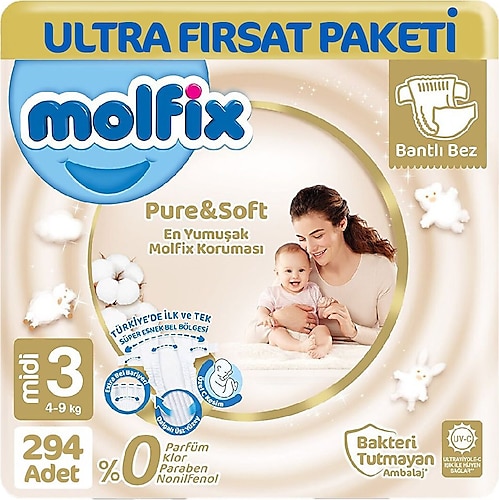 Molfix Pure&Soft 3 Numara Midi 294'lü Bebek Bezi