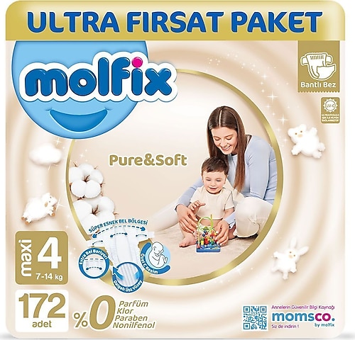 Molfix Pure&Soft 4 Numara Maxi 172'li Bebek Bezi