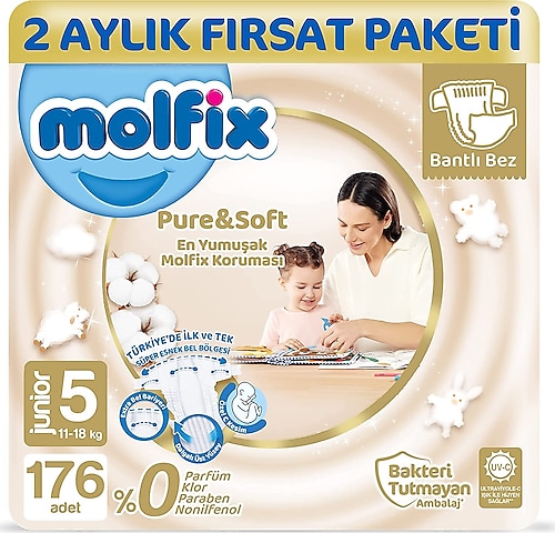 Molfix Pure&Soft 5 Beden Junior 176'lı Bebek Bezi