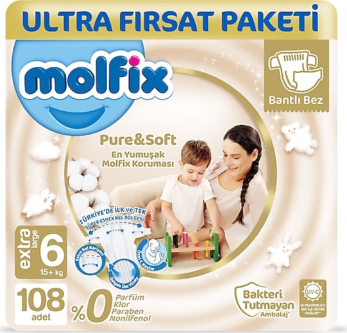 Molfix Pure&Soft 6 Beden Extra Large 108'li Bebek Bezi