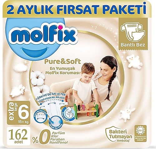 Molfix Pure&Soft 6 Beden Extra Large 162'li Bebek Bezi