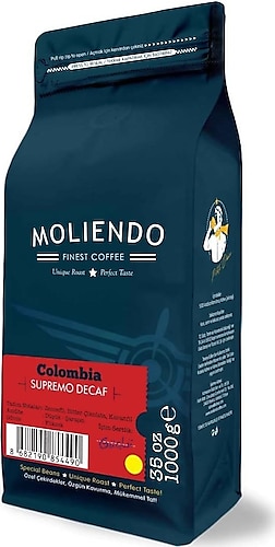 Moliendo Colombia Supremo Decaf Kafeinsiz Çekirdek Kahve 1 kg