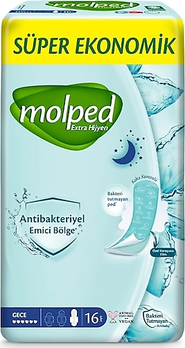 Molped Antibakteriyel Hijyenik Ped Gece 16'lı