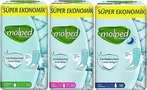 Molped Antibakteriyel Hijyenik Ped Super Eko Pk Normal + Uzun + Gece 64 Adet Karma Pk