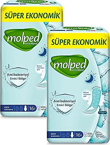 Molped Hijyenik Ped Extra Hijyen Gece Süper Ekonomik Avantaj Paketi 32 Adet