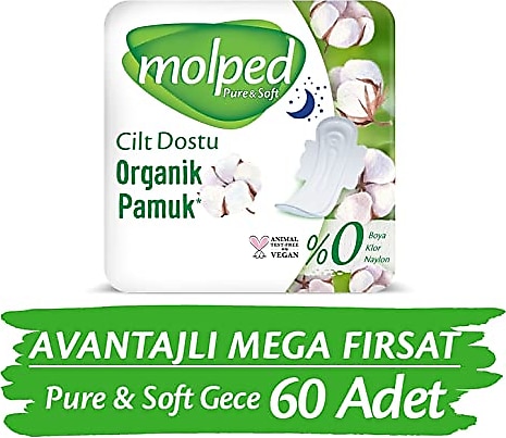 Molped Pure & Soft Gece 30'lu 2 Adet Mega Paket Hijyenik Ped
