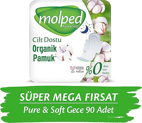 Molped Pure & Soft Gece 30'lu 3 Adet Süper Mega Paket Hijyenik Ped