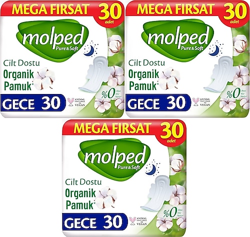 Molped Pure&Soft Hijyenik Ped Gece 90 (3PKx30) Adet Mega Pk