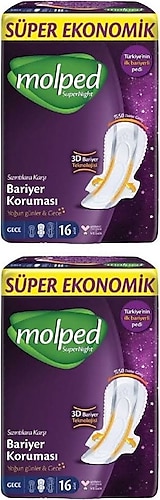 Molped Supernight Gece 16'lı 2 Adet Hijyenik Ped