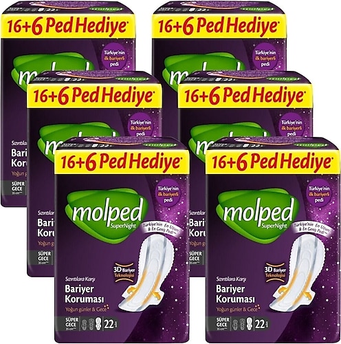 Molped Supernight Gece 22'li 6 Adet Hijyenik Ped