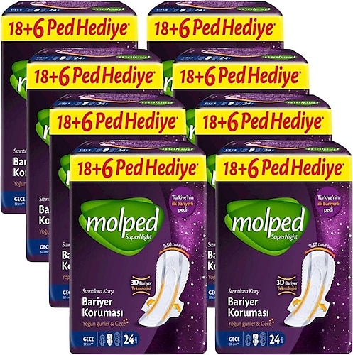 Molped Supernight Gece 24'lü 8 Adet Hijyenik Ped