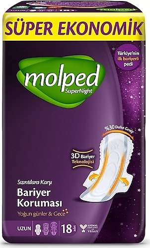 Molped SuperNight Yoğun Günler & Gece Uzun Hijyenik Ped 18'li