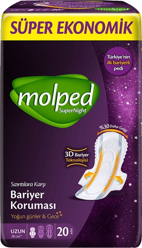 Molped SuperNight Yoğun Günler & Gece Uzun Hijyenik Ped 20'li