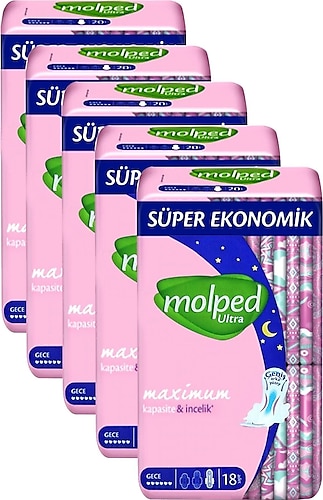 Molped Ultra Süper Eko Gece Hijyenik Ped 18'li 5 Adet