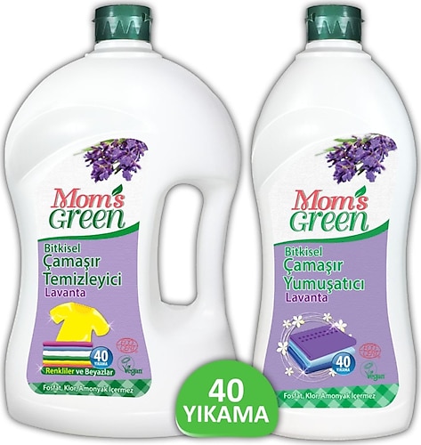 Mom's Green 2'li Set Bitkisel Çamaşır Temizleyici Lavanta 40 Yıkama- Bitkisel Yumuşatıcı Lavanta