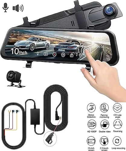Mpıa Dikiz Aynası Araç Kamerası 10" Ekran (Tam Ekran) Full Hd 1080P Ekranlı + Geri Görüş Kamerası Türkçe