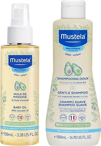 Mustela Bebek Bakım Masaj Yağı 100ml - Mustela Gentle Göz Yakmayan Bebek Şampuanı 500 ml