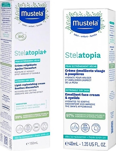 Mustela Stelatopia Lipit Yenileyici Krem 150 Ml + Stelatopia Emollient Face Cream Yuz Kremi 40 Ml