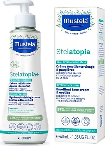 Mustela Stelatopia Lipit Yenileyici Krem 300 Ml + Stelatopia Emollient Face Cream Yuz Kremi 40 Ml