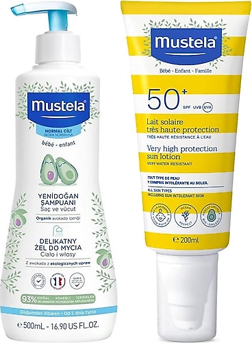 Mustela Tüm Aile Için Spf 50+ Güneş Losyonu 200 Ml + Yenidoğan Saç Ve Vücut Şampuanı 500 Ml