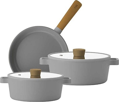 Neoflam D-NEOGS5 Fika Gri 5 Parça Alüminyum Döküm Tencere Seti