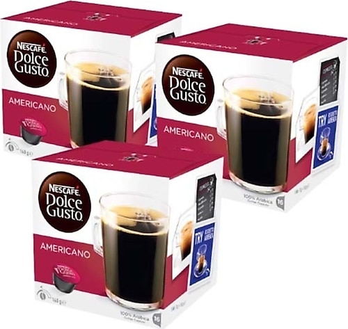 Nescafe Dolce Gusto Americano Kapsül Kahve 16'lı 3 Adet