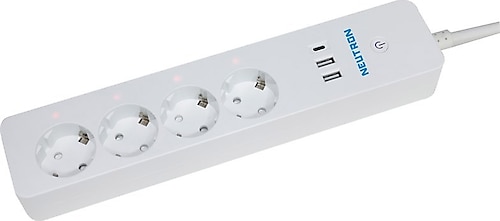 Neutron Wi-Fi 2 USB'li 4'lü 1 m 16 A Akıllı Akım Korumalı Priz