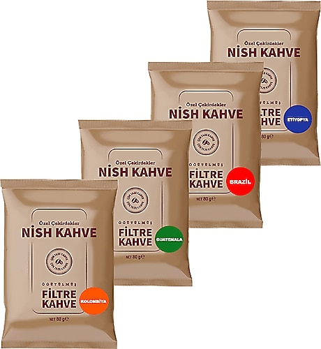 Nish Filtre Kahve 80 gr 4'lü Tadım Seti Guatemala Kolombiya Etiyopya Brazil