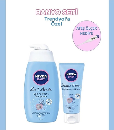 Nivea Baby Saç Ve Vücut Şampuanı 500 Ml, Bebek Hassas Bakım Pişik Önleyici Krem 100 ml, Dijital Derece Hed.