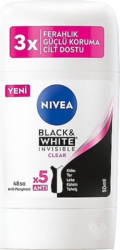 Nivea Invisible For Black & White Clear Kadın Deodarant Stick 50 ml