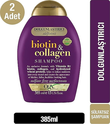 Ogx Biotin ve Collagen Dolgunlaştırıcı Sülfatsız Şampuan 385 ml 2 Adet
