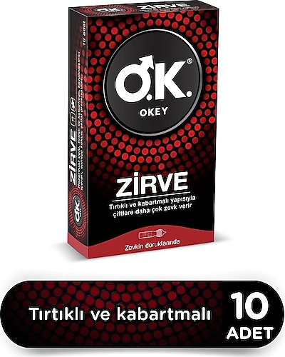 Okey Okey Rezervuar Uçlu Lateks Tırtıklı Kabartmalı Kayganlaştırıcı Normal Kalınlık Geniş Başlı 10'lu Prezervatif