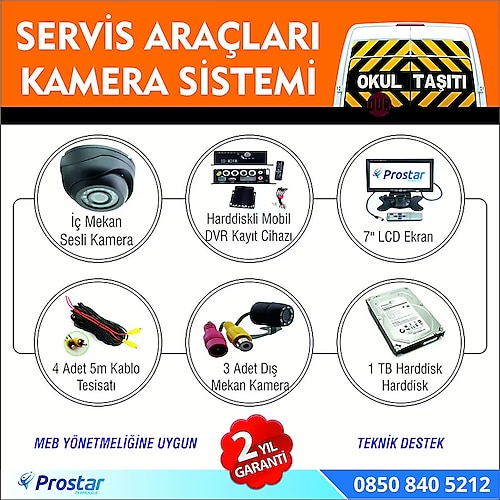 Okul ve Servis Taşıtları İçin 1 TB Kayıtlı Kamera Set