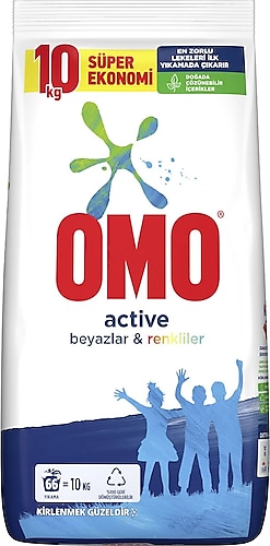 Omo Active Beyazlar ve Renkliler için 66 Yıkama 10 kg 3'lü Toz Deterjan