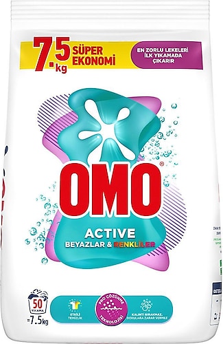 Omo Active Beyazlar ve Renkliler İçin 7.5 kg Toz Deterjan