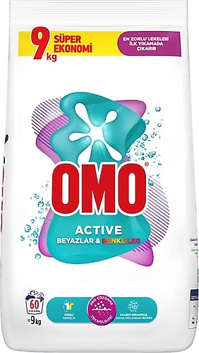 Omo Active Beyazlar ve Renkliler için 9 kg Toz Deterjan